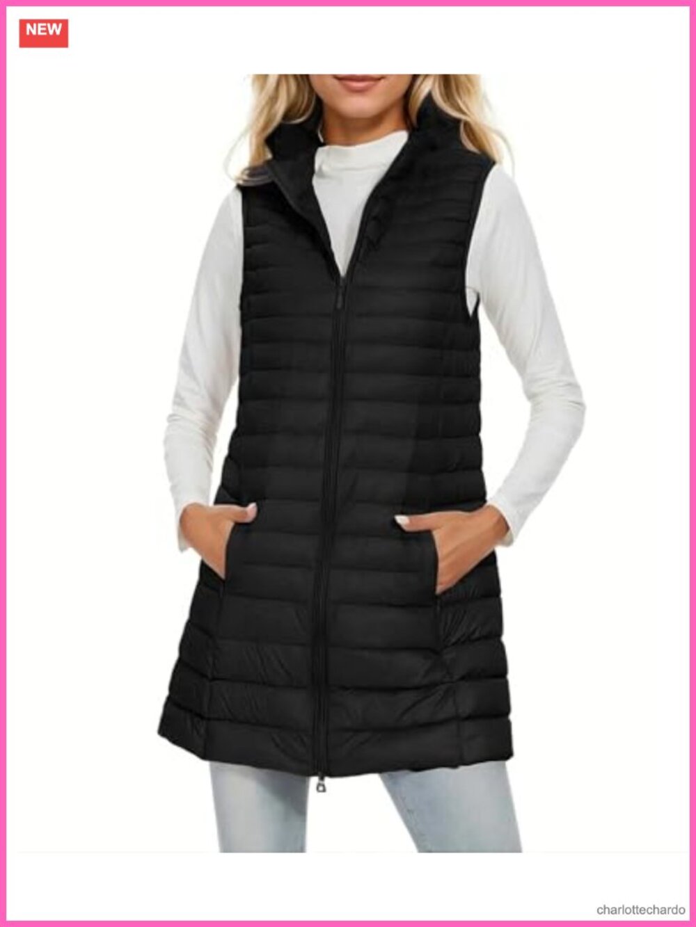 Women's Mid Long Puffer Vest Ultra Light Down Vest Sleeveless Zip Up
